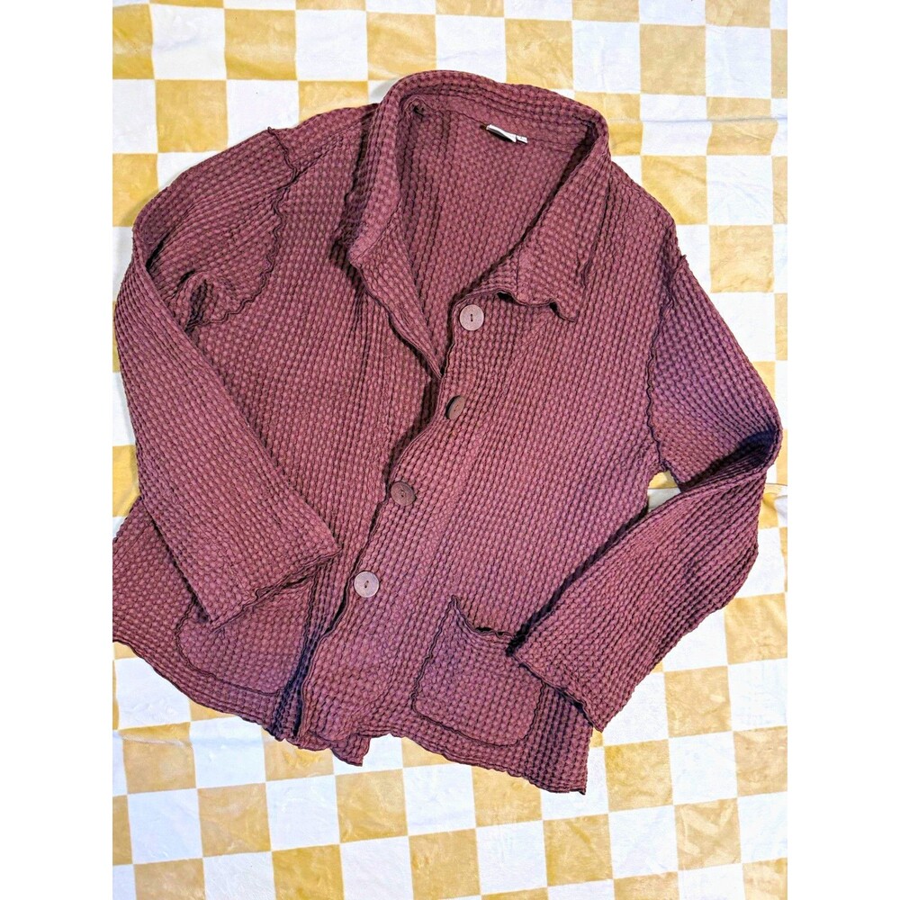 Focus Women's Brown Solid Waffle-Knit V-Neck Button Cardigan Sweater L
